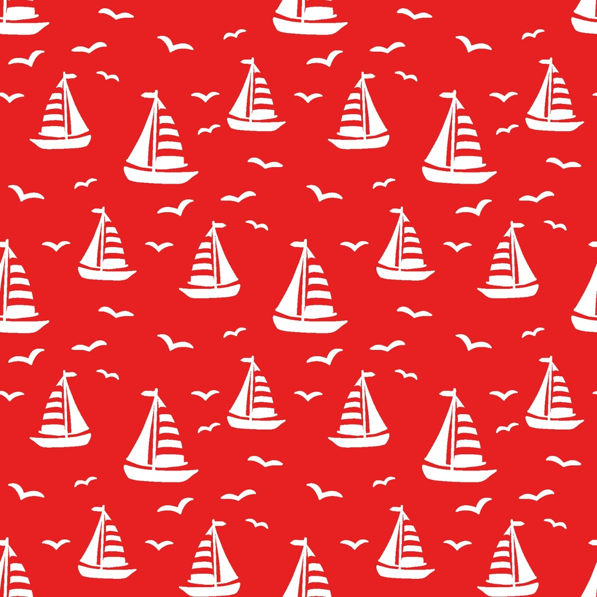 Jersey Weiße Segelschiffe & Möwen auf Rot