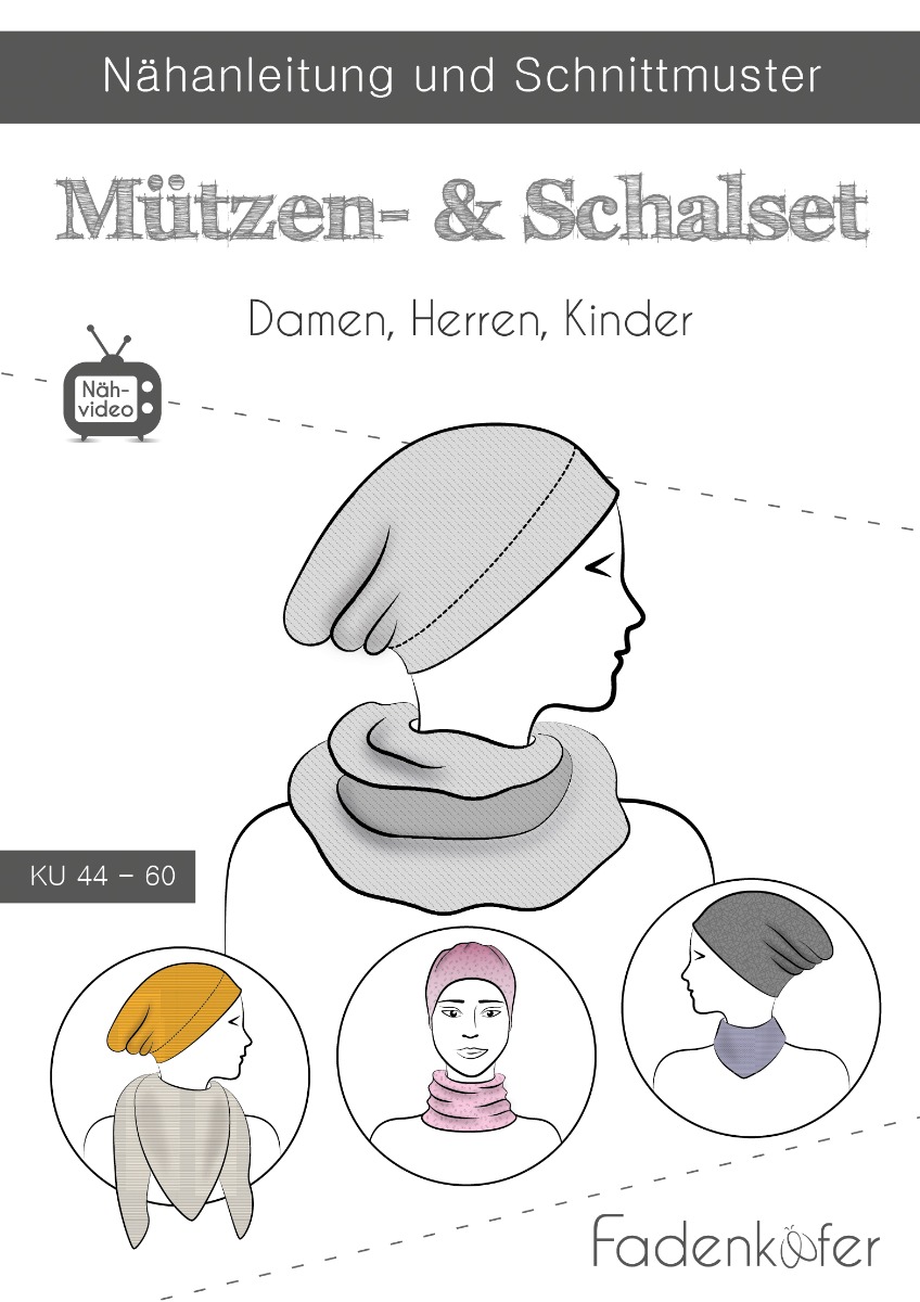 Papierschnittmuster Mützen-Schal-Set für Damen/Herren/Kinder