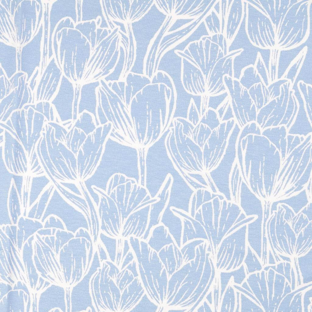 Viskosejersey Tulpen auf Hellblau