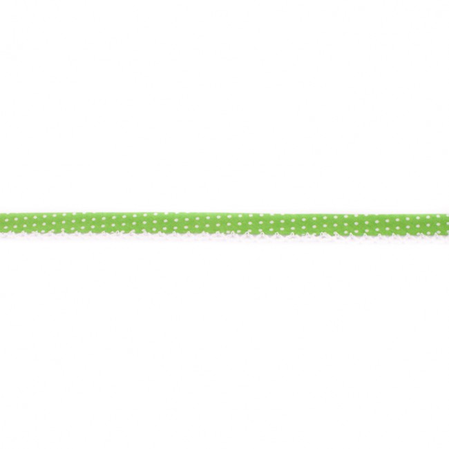 Schrägband mit Häkelborte Punkte Lime