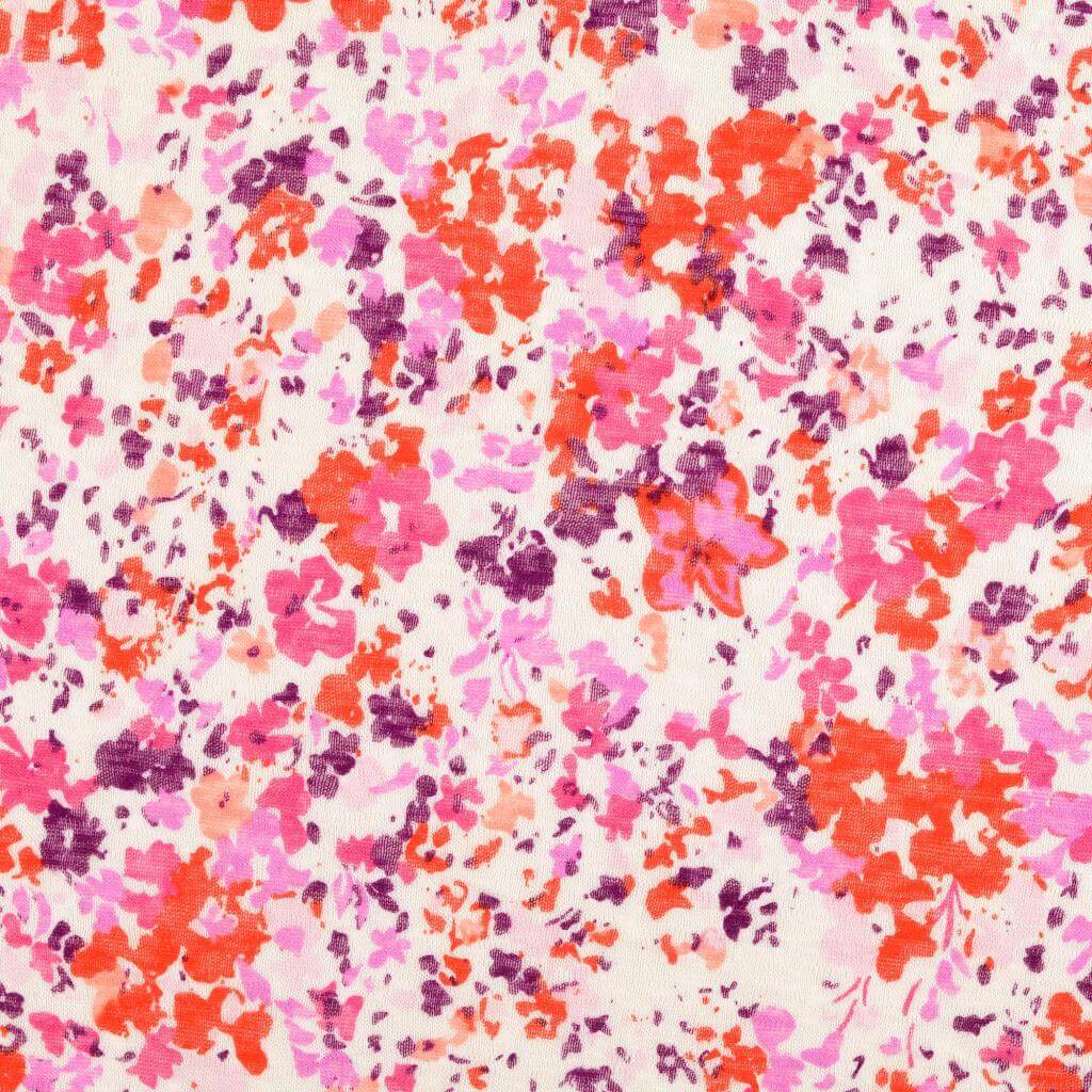 Strickstoff Blumen Pink auf Weiß XL Breit