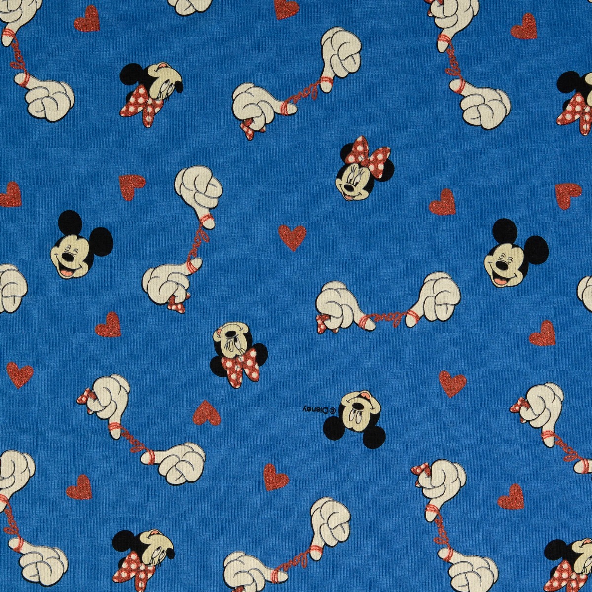 Jersey GLITZER Mickey & Minnie Mouse LOVE auf Blau Lizenz Digital