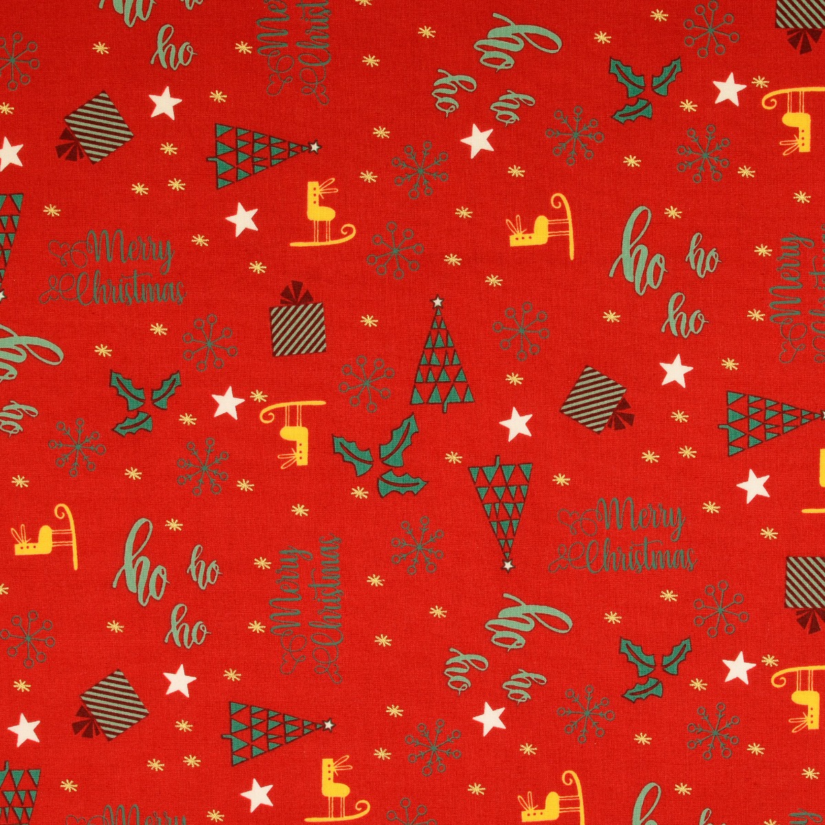 Baumwolle Christmas Schrift & Symbole auf Rot