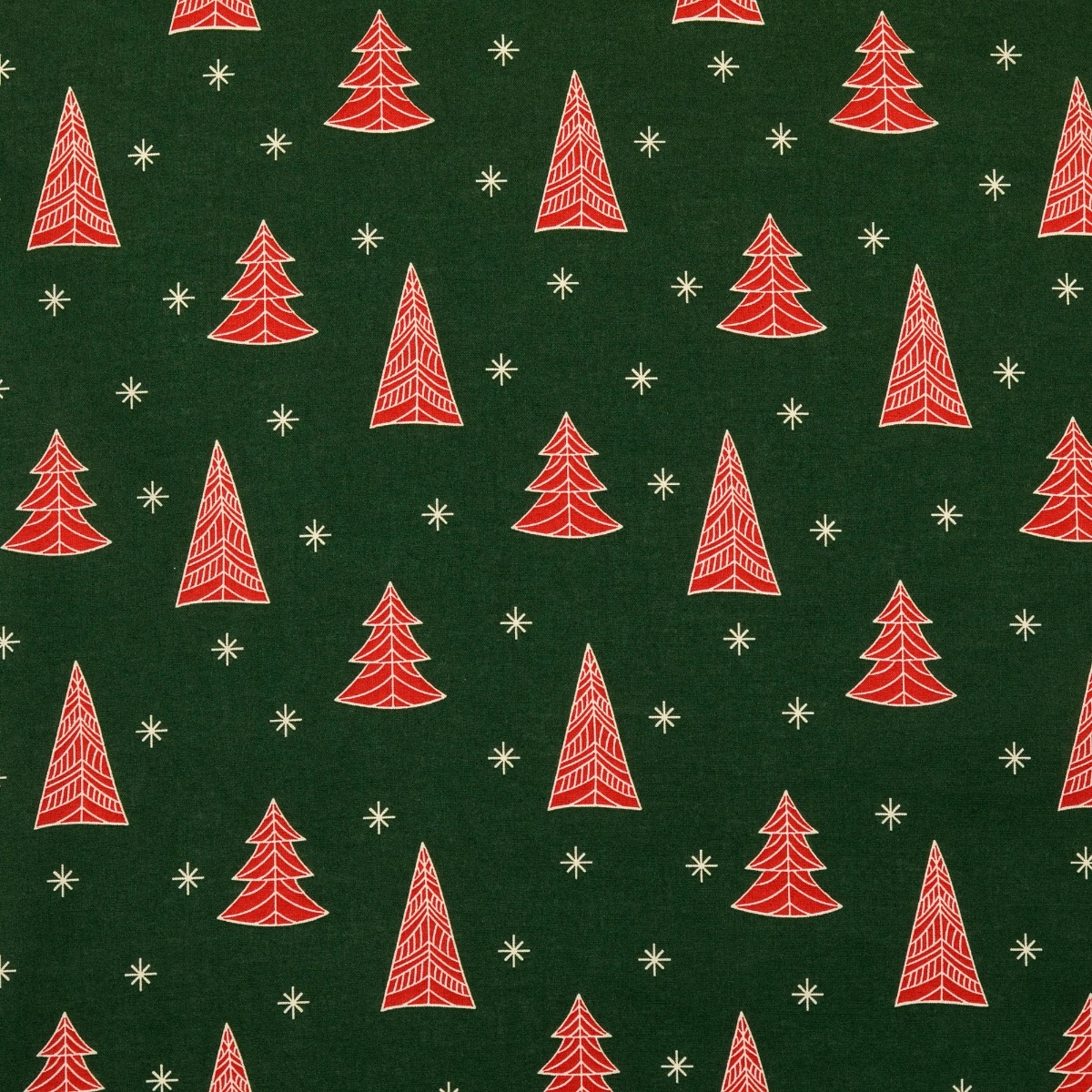 Baumwolle Christmas Trees & Stars auf Dunkelgrün