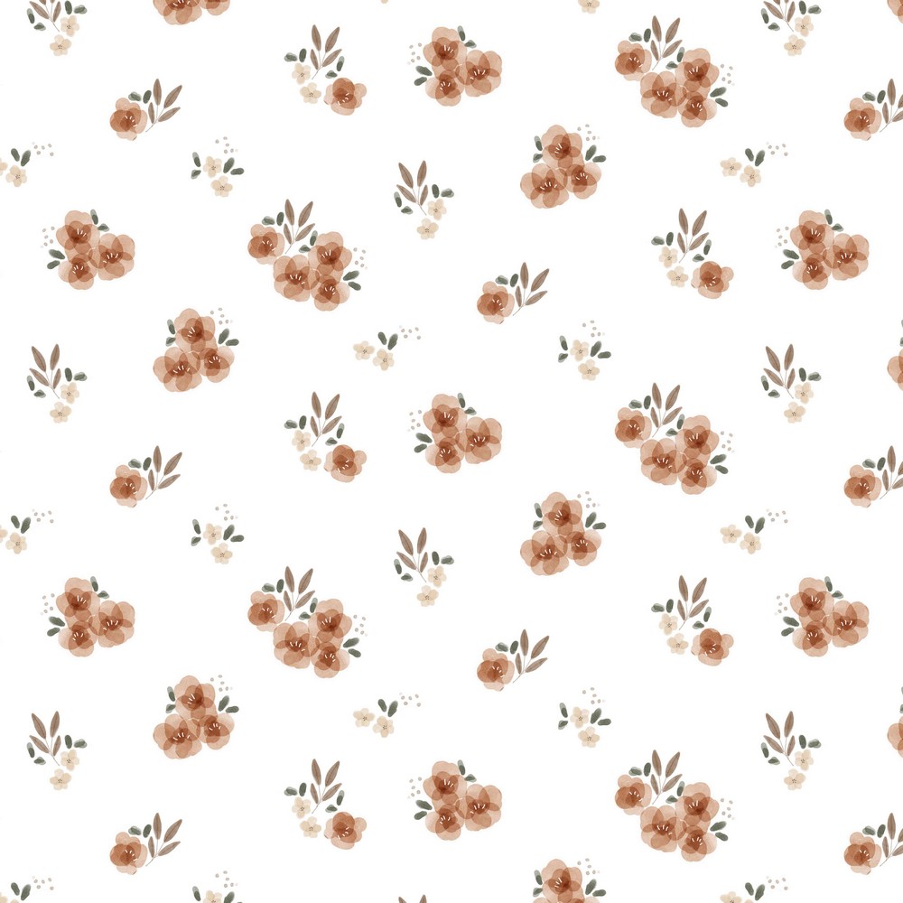 Jersey Braunes Blumenbouquet auf Creme Digital BIO 
