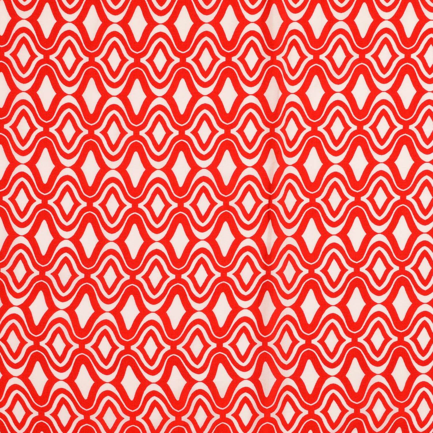 Viskose Popeline - Wellen Retro Rot auf Weiß