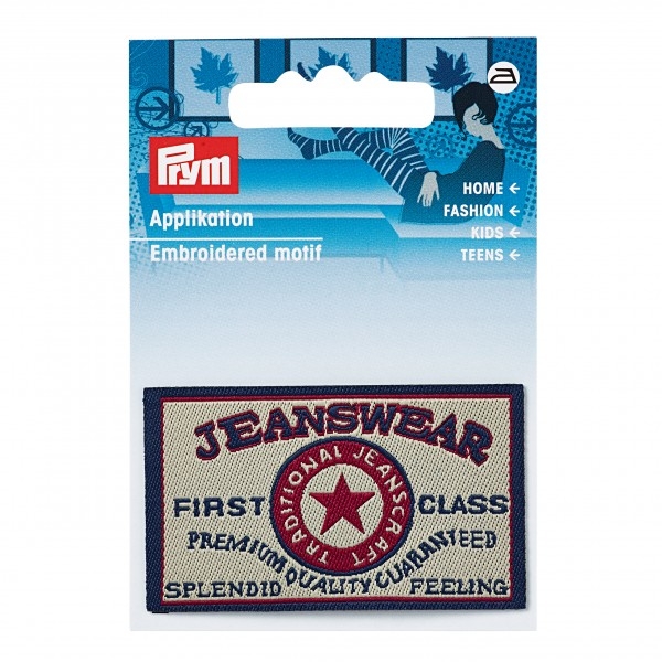 Prym Applikation Jeanslabel Rechteck "Jeanswear First" Beige