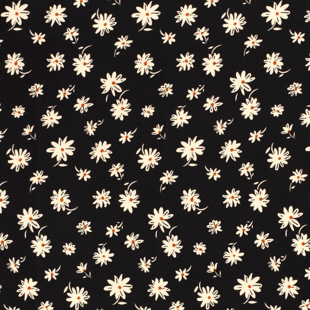 Bekleidungsstoff Viskose Blumen Margareta auf Schwarz