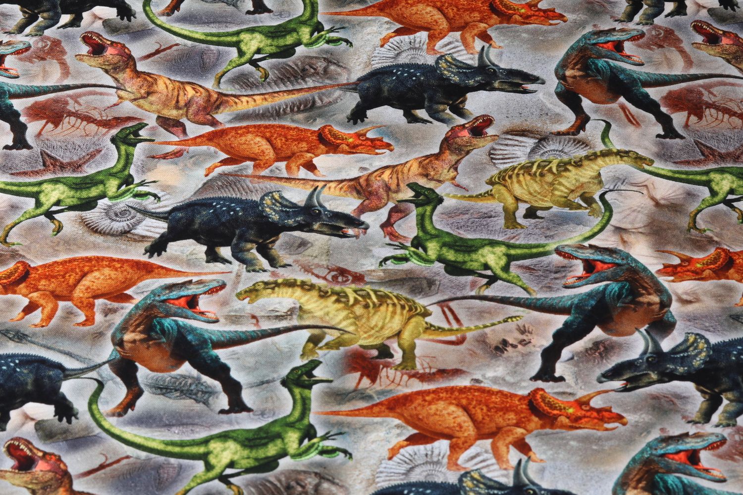 Canvas - Baumwolle Digitaldruck Dinosaurier auf Grau