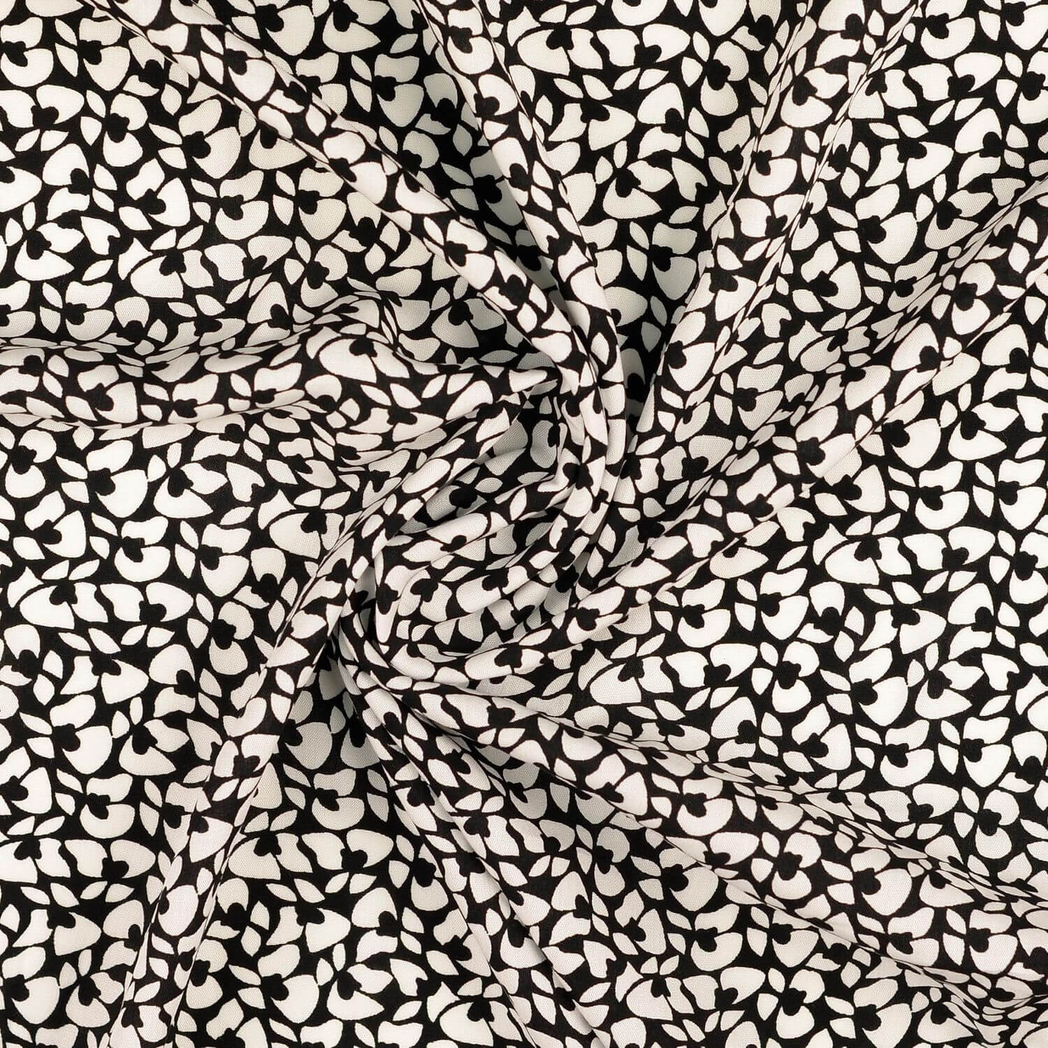 Viskose Popeline - Blüten Weiß auf Schwarz
