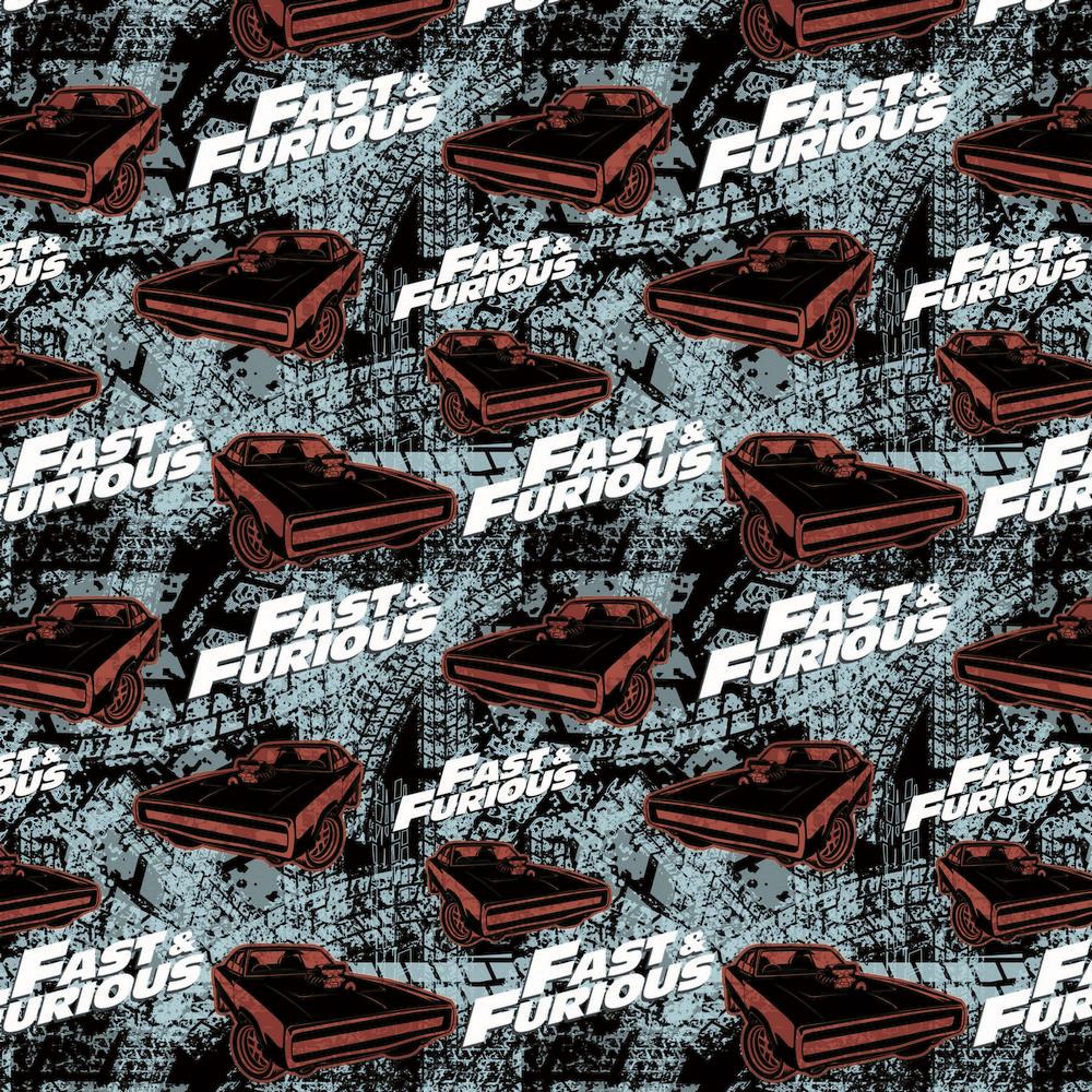 Jersey Fast & Furious Schriftzug und Auto auf Hellblau Lizenz Digital