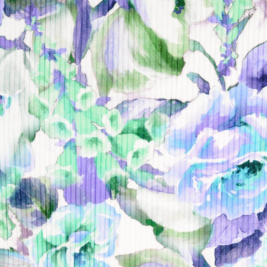 Baumwolle Rippjersey Digitaldruck - Aquarellblumen Blau