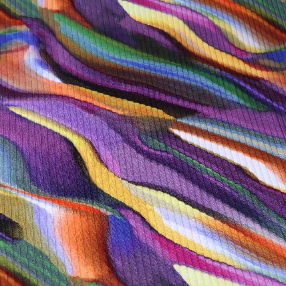 Baumwolle Rippjersey Digitaldruck - Wellen Gelb Mehrfarbig