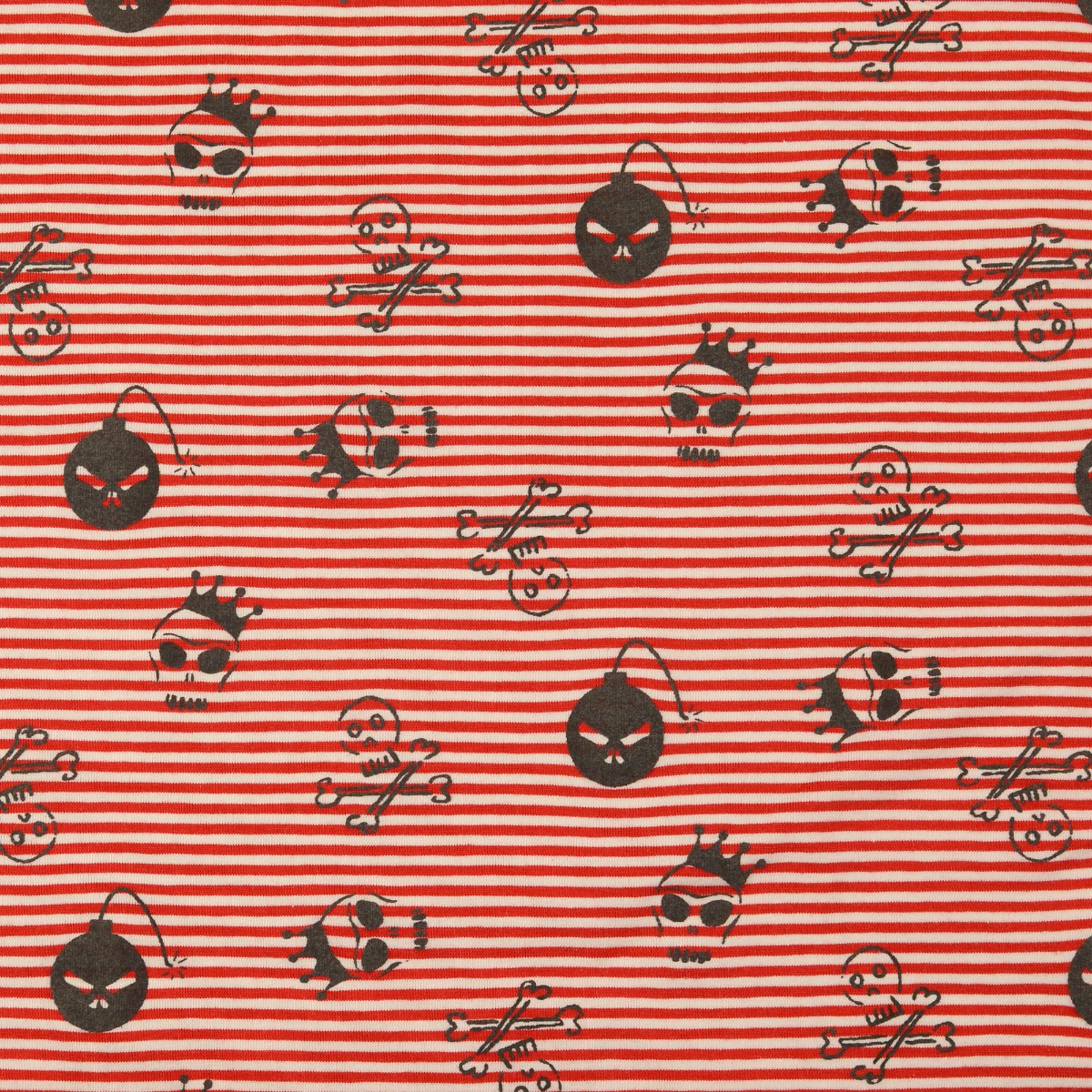 Jersey Flockdruck Bombs & Skulls auf Streifen Rot/Weiß
