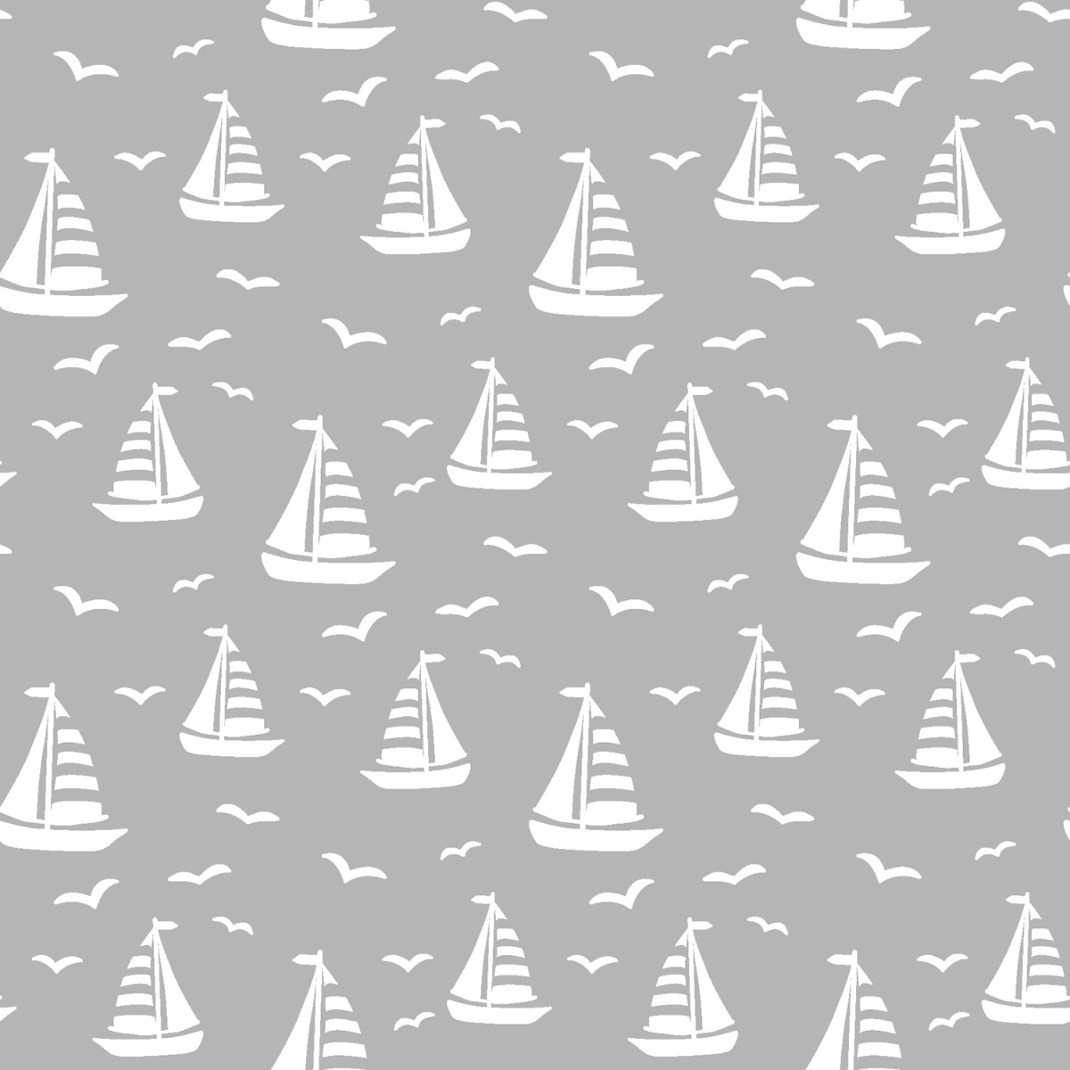 Jersey Weiße Segelschiffe & Möwen auf Grau