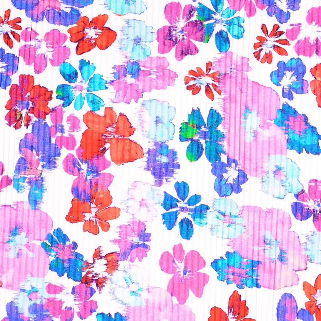 Baumwolle Rippjersey Digitaldruck - Blumen Pink auf Weiß