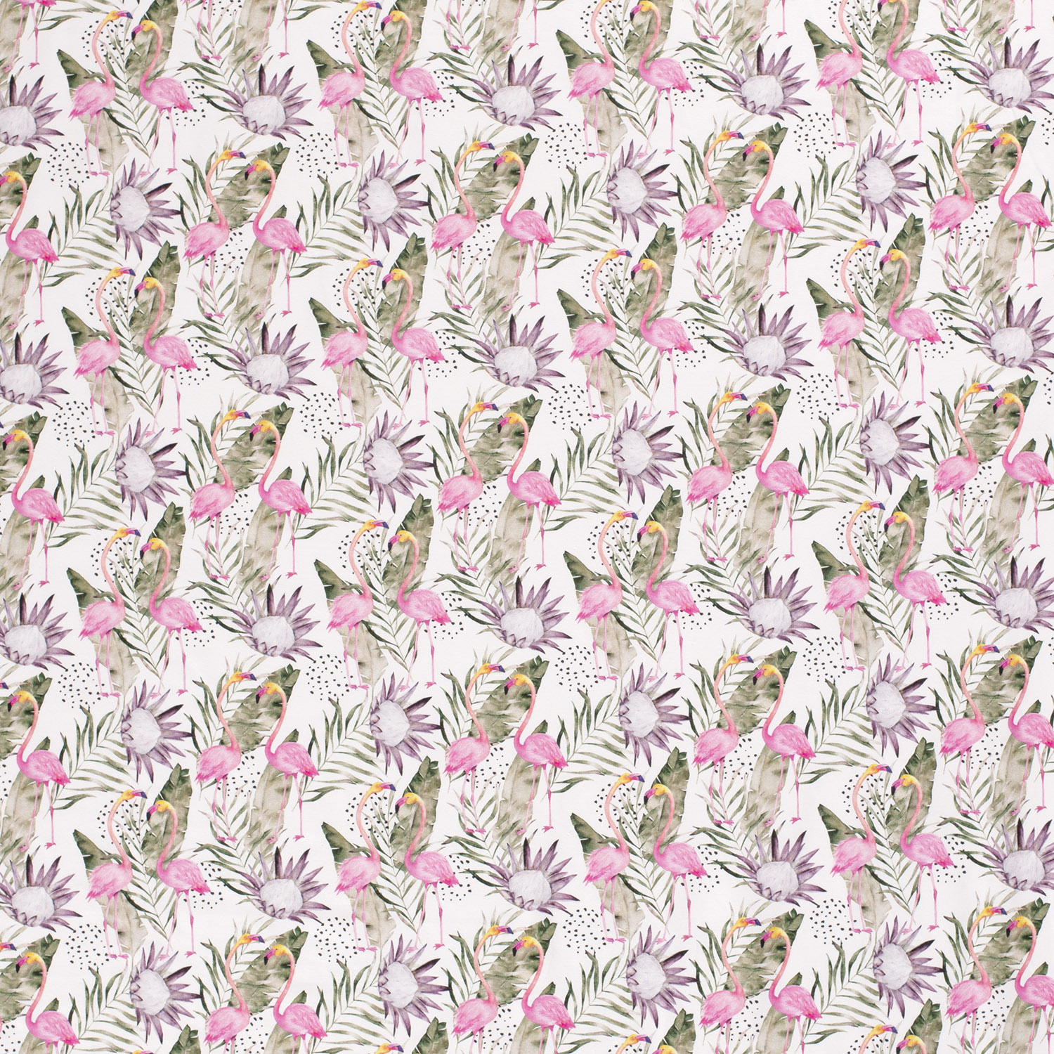 Jersey Flamingos und Palmenblätter auf Weiß Digital