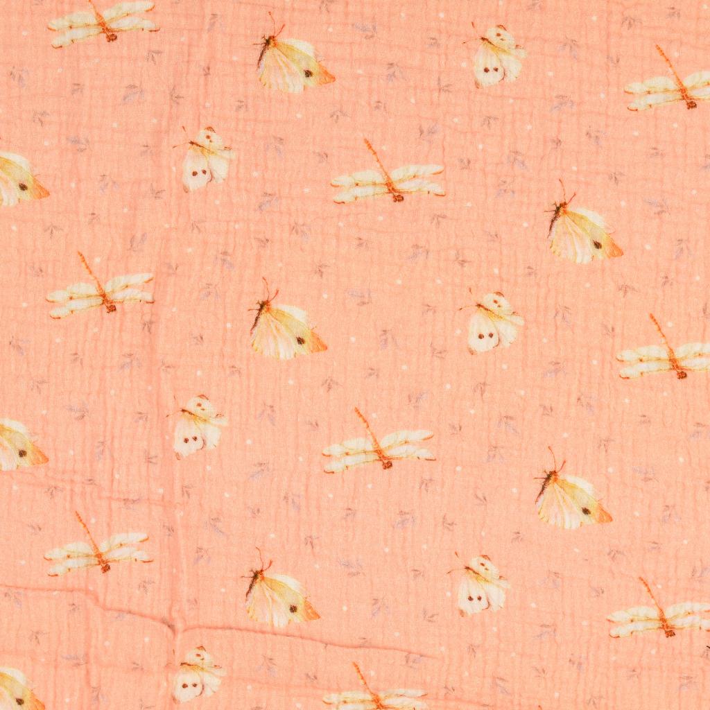 Musselin Libellen & Schmetterlinge auf Apricot Digital