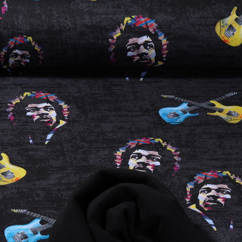 Softshell - Digitaldruck Jimi & E-Gitarren auf Dunkelgrau
