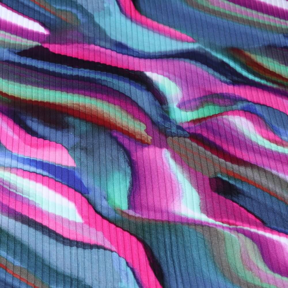 Rippjersey - Digitaldruck Wellen Pink Mehrfarbig