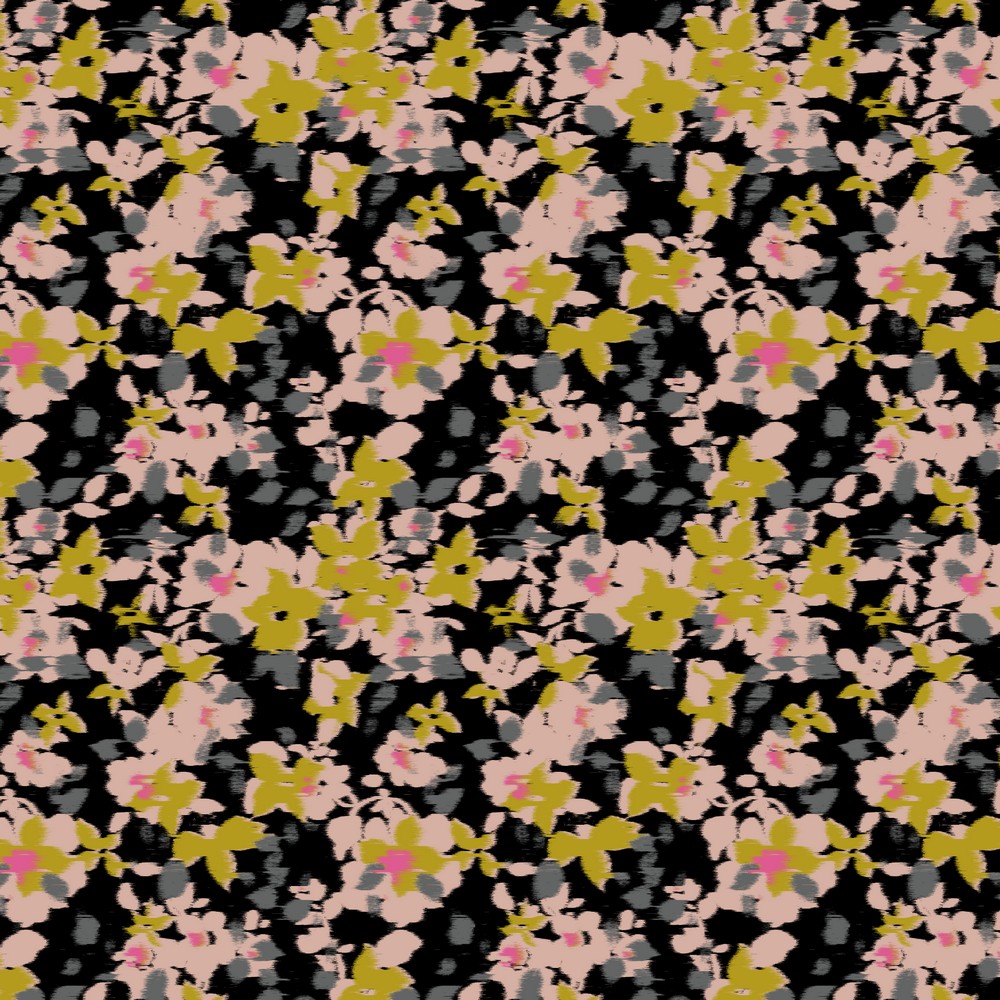 Jersey Fuzz Flowers auf Schwarz Digital BIO