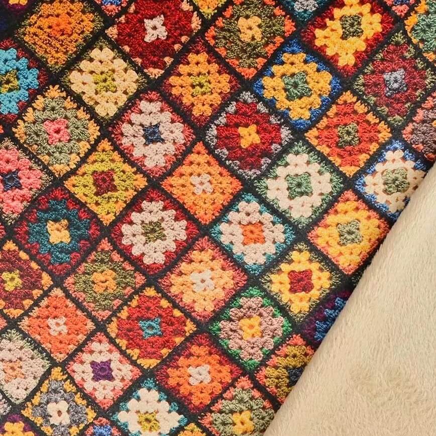 Teddyplüsch - Granny Squares Doubleface Multicolor