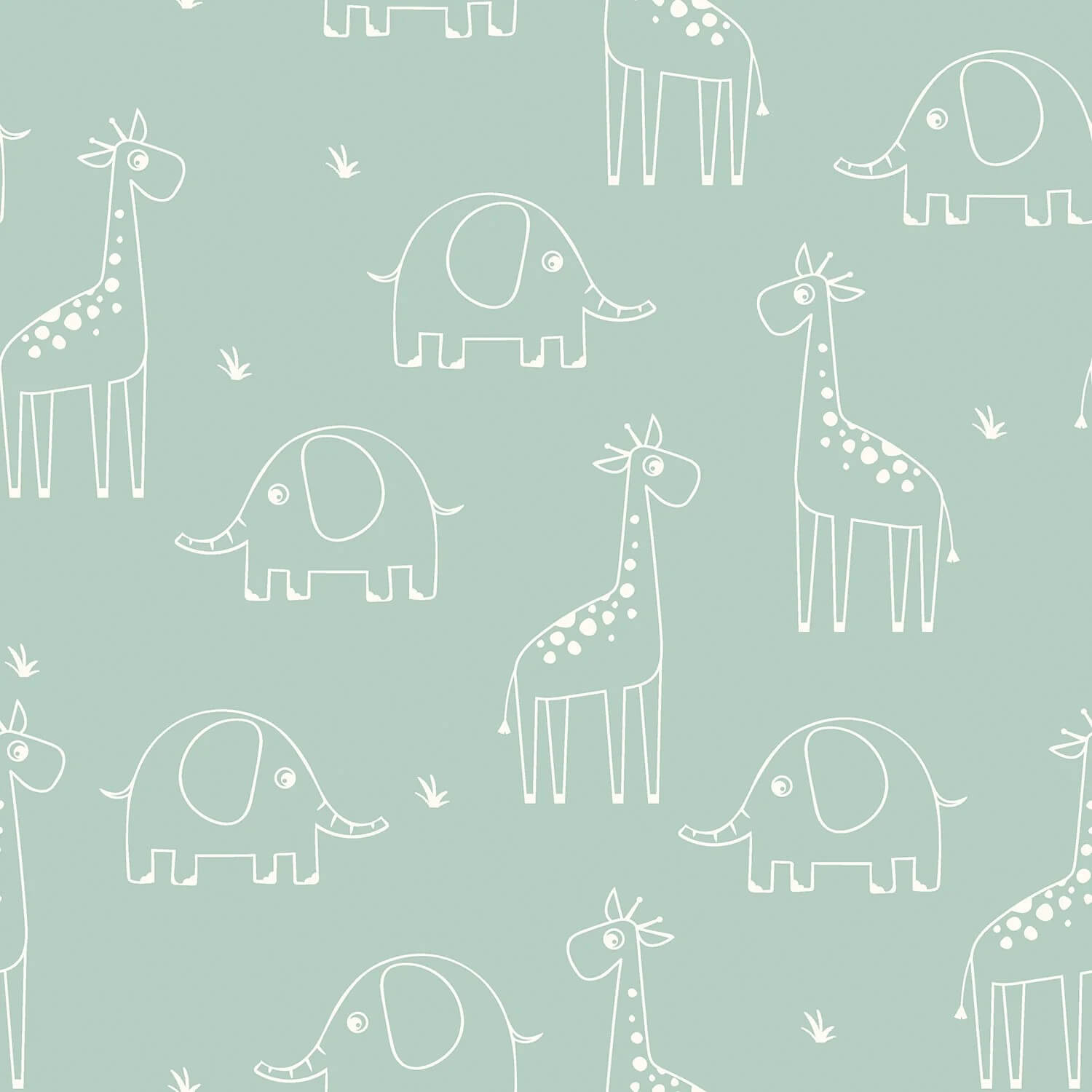 Baumwolle Musselin - Elefant und Giraffe auf Mint