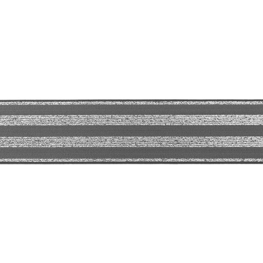 Gummiband Glitzer Streifen 4 cm Silber/Dunkelgrau