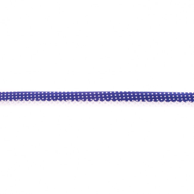 Schrägband mit Häkelborte Punkte Royalblau