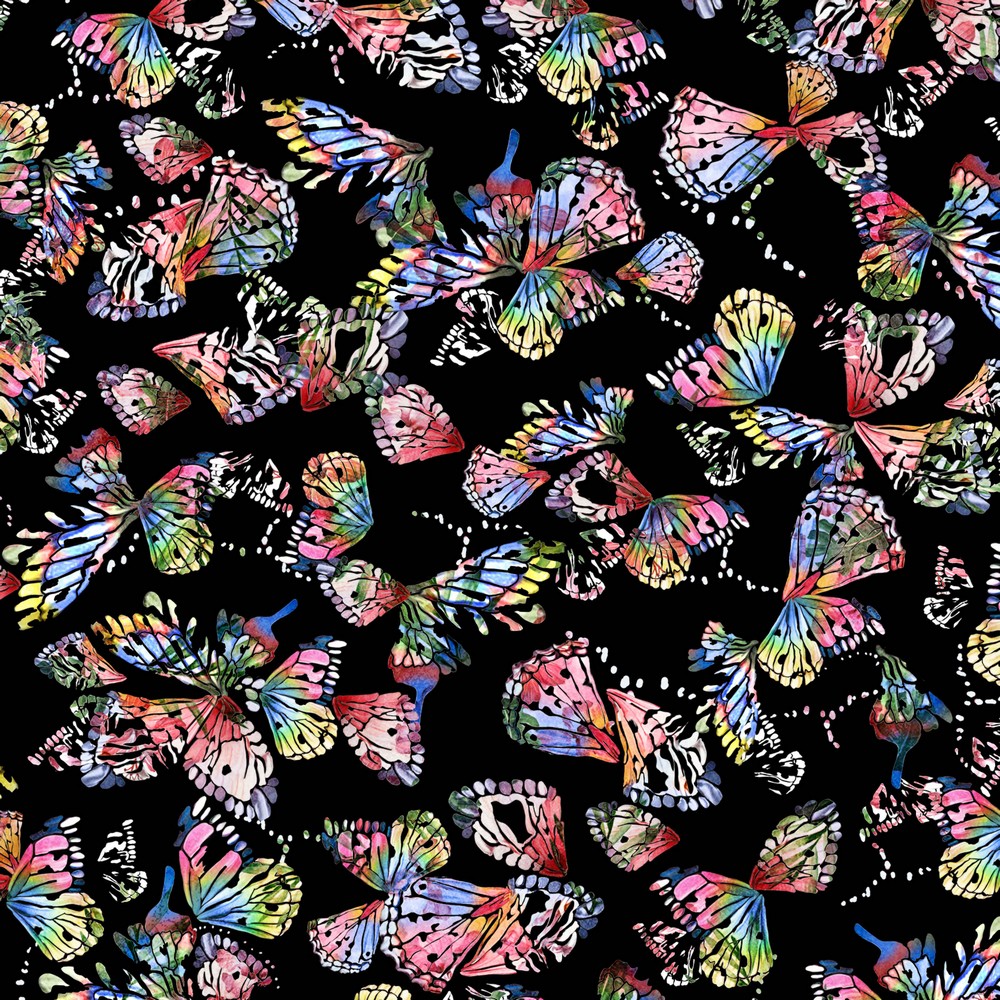 Softshell Colourfull Butterflies auf Schwarz Digital