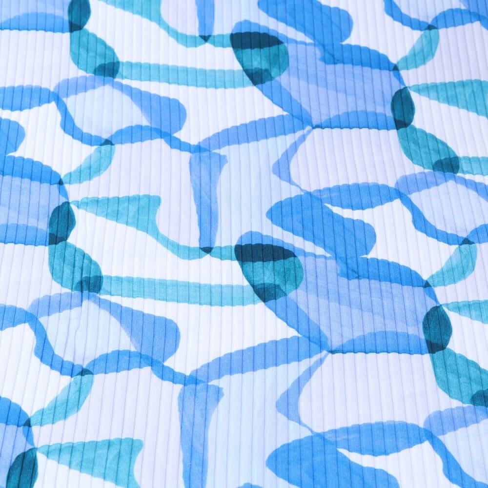 Baumwolle Rippjersey Digitaldruck - Retro Blau auf Ecru
