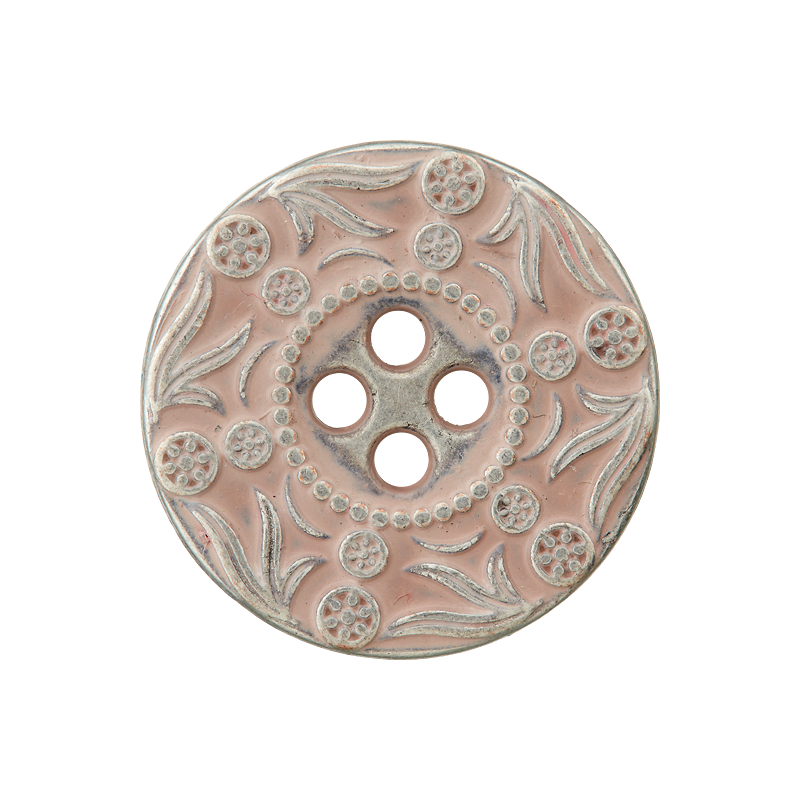 Union Knopf by Prym Metallknopf 4-Loch 20 mm Blätter & Punkte Beige/Silber