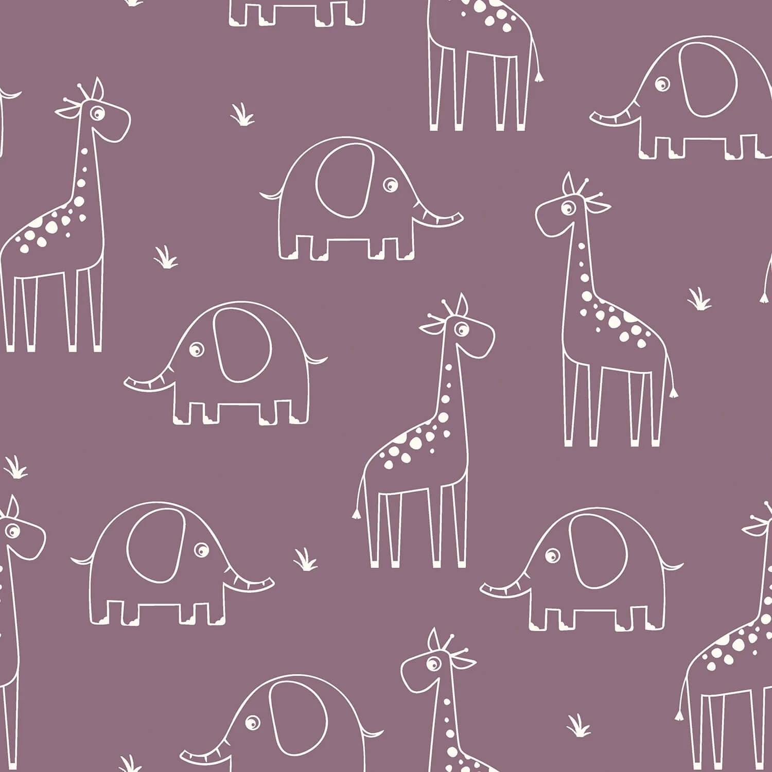 Baumwolle Musselin - Elefant und Giraffe auf Mauve