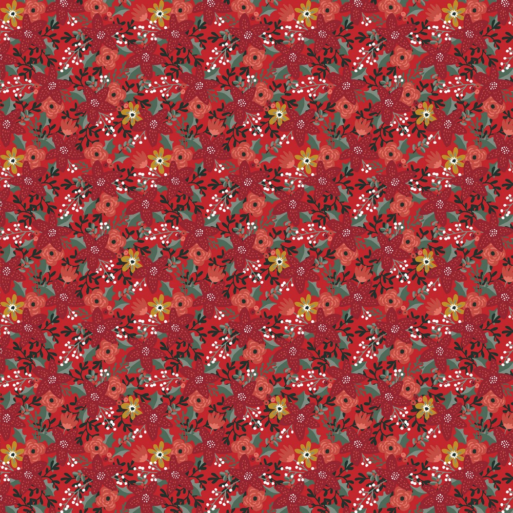 Baumwolle WEIHNACHTEN Flowers auf Rot