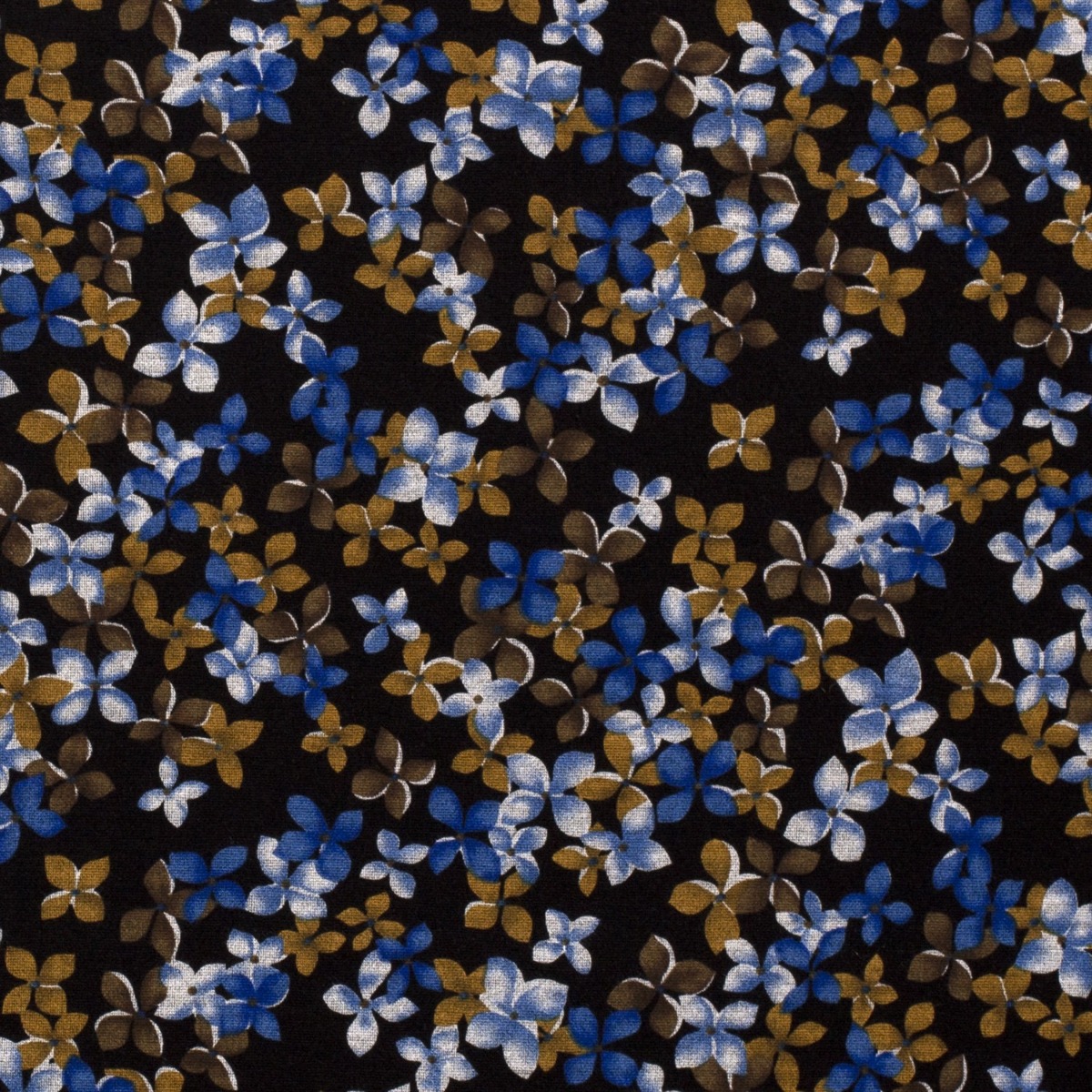 Romanit Jersey Blaue Blüten auf Schwarz