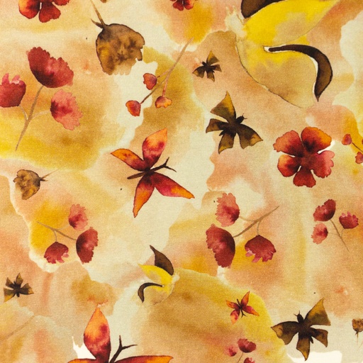 Jersey Aquarell Schmetterlinge & Blüten auf Dunkelbeige Digital