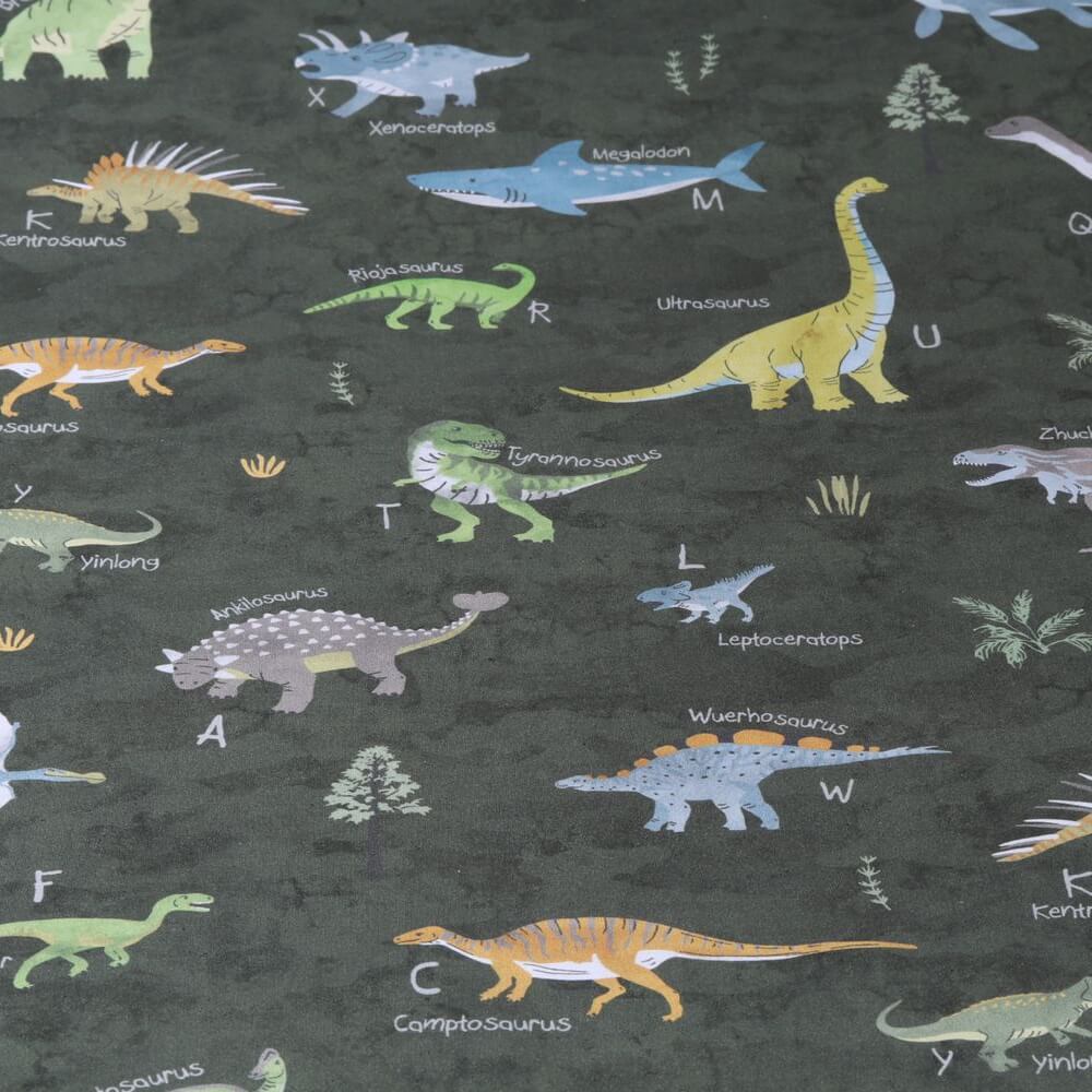 Baumwoll-Popeline - Digitaldruck Dinosaurier auf Khakigrün
