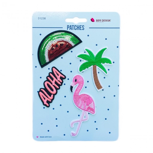 Aufbügler 4er Set Flamingo-Aloha-Palme-Melone