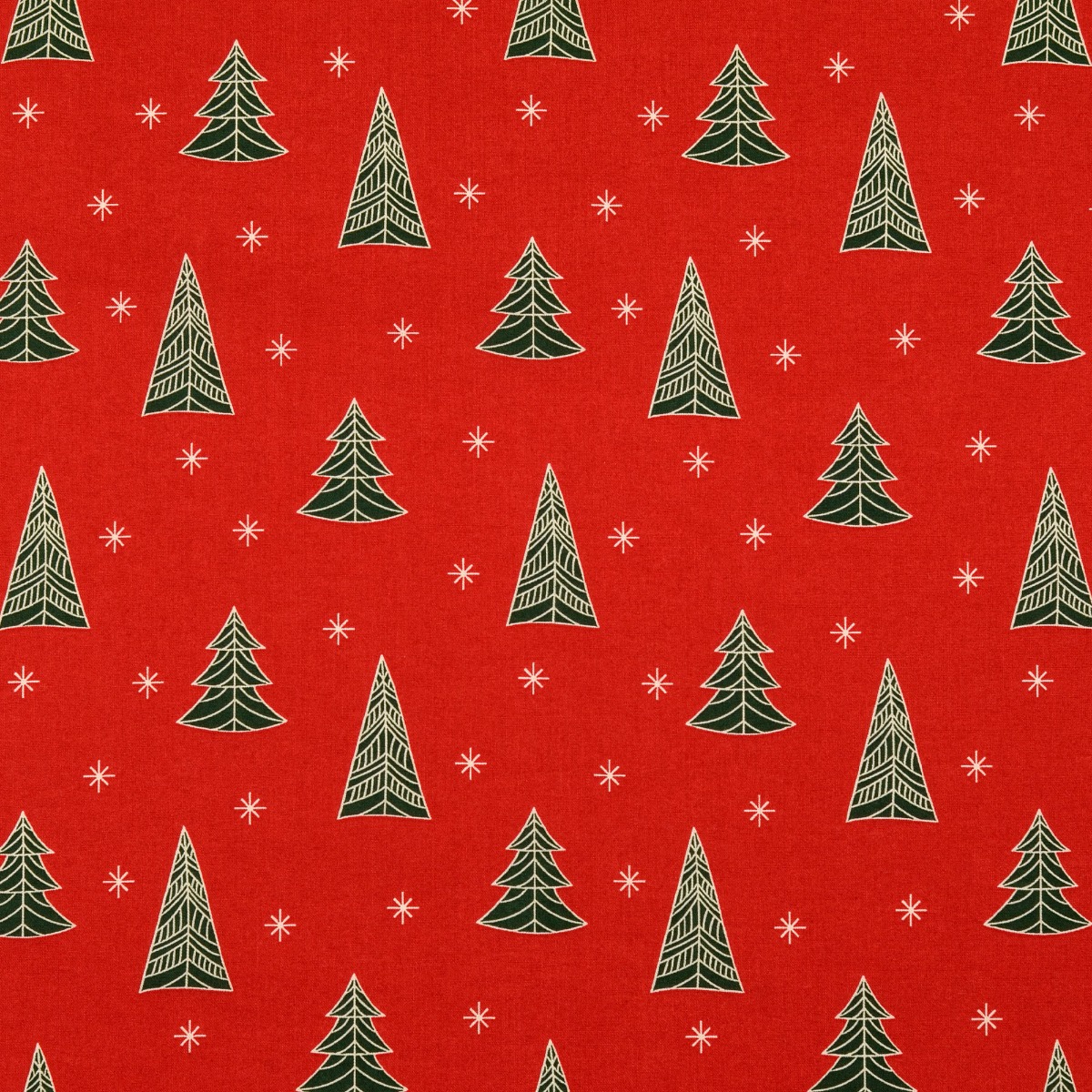 Baumwolle Christmas Trees & Stars auf Rot