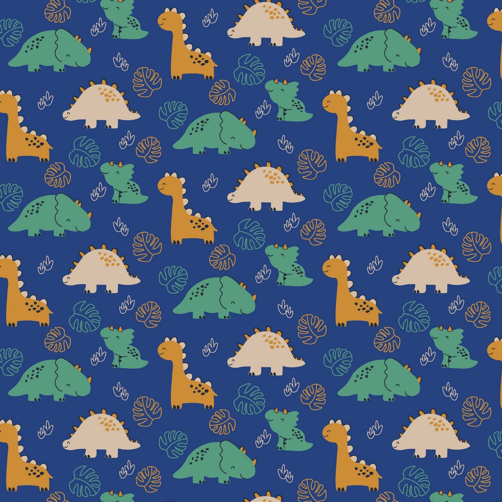 Sommersweat Kleine Dinosaurier & Blätter auf Royalblau