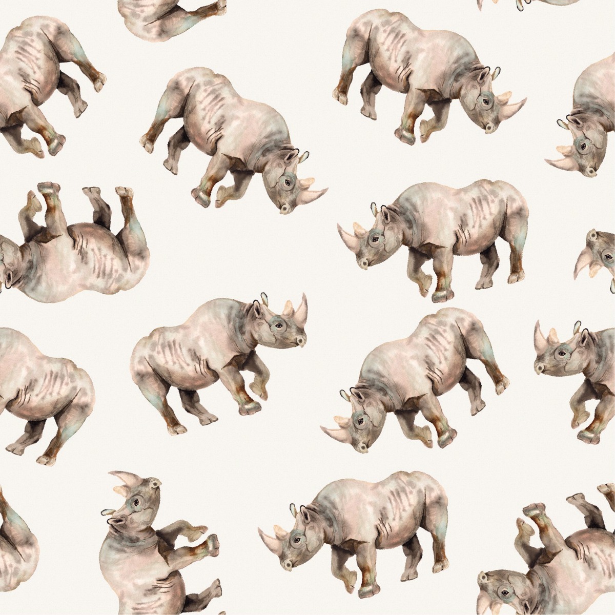 Jersey Nashörner auf Cremeweiß Digital