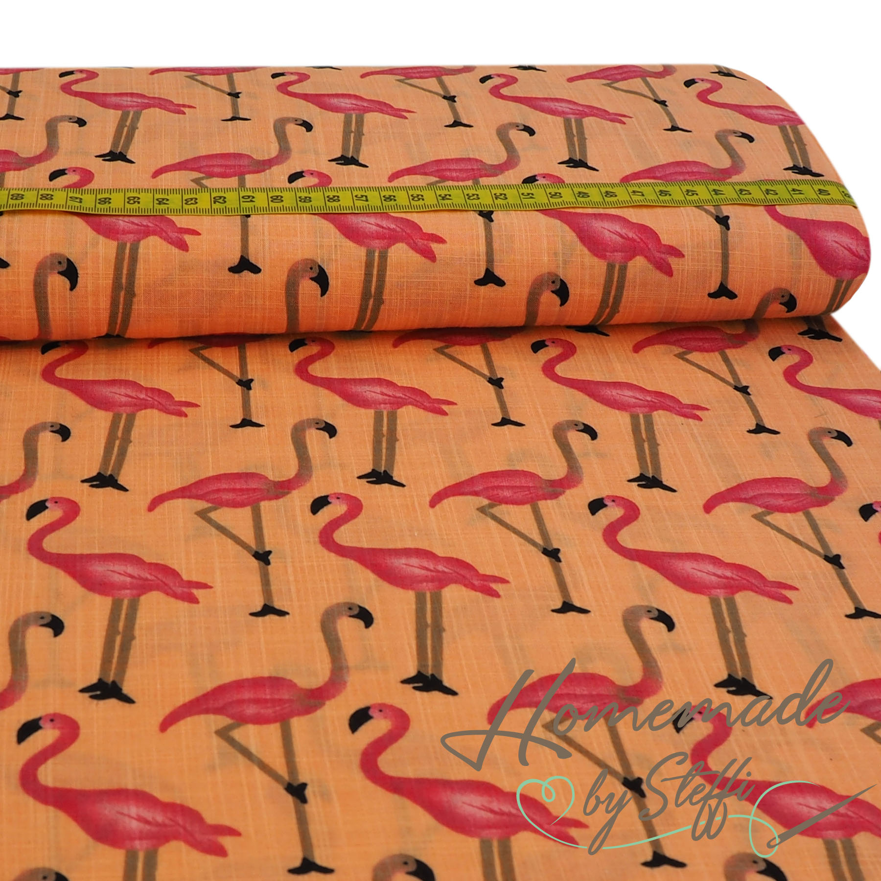 Viskose Baumwolle Blusenstoff Flamingos auf Apricot SALE