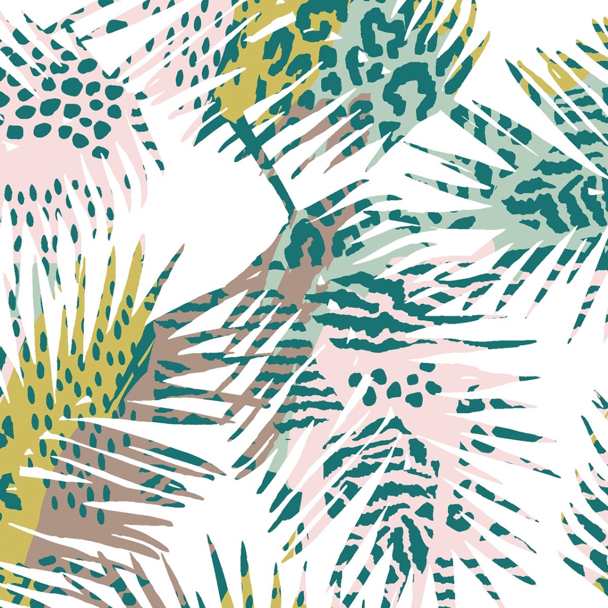 Jersey Palmenblätter mit Animalprint Dunkelgrün auf Hellmint