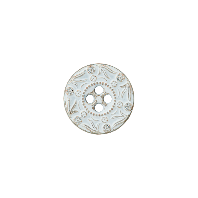 Union Knopf by Prym Metallknopf 4-Loch 15 mm Blätter & Punkte Weiß/Silber