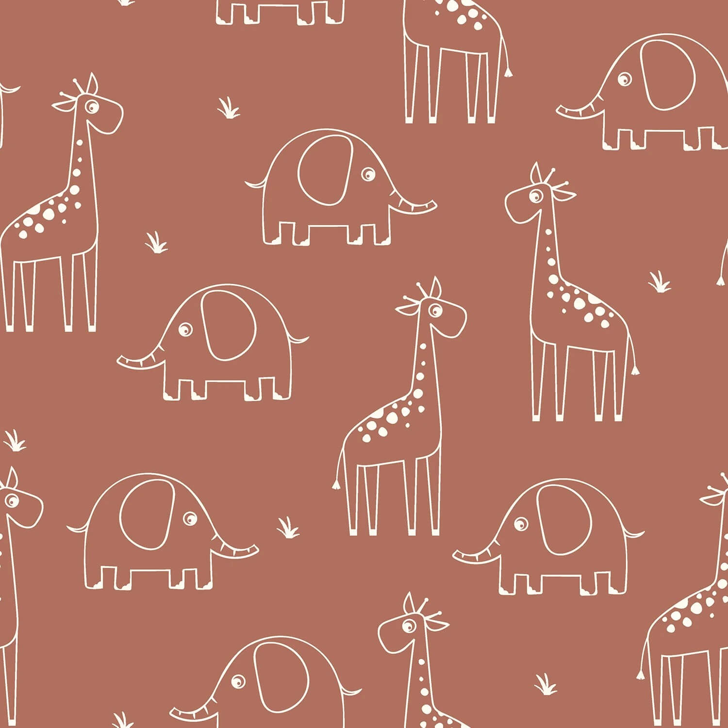 Baumwolle Musselin - Elefant und Giraffe auf Rosenholz