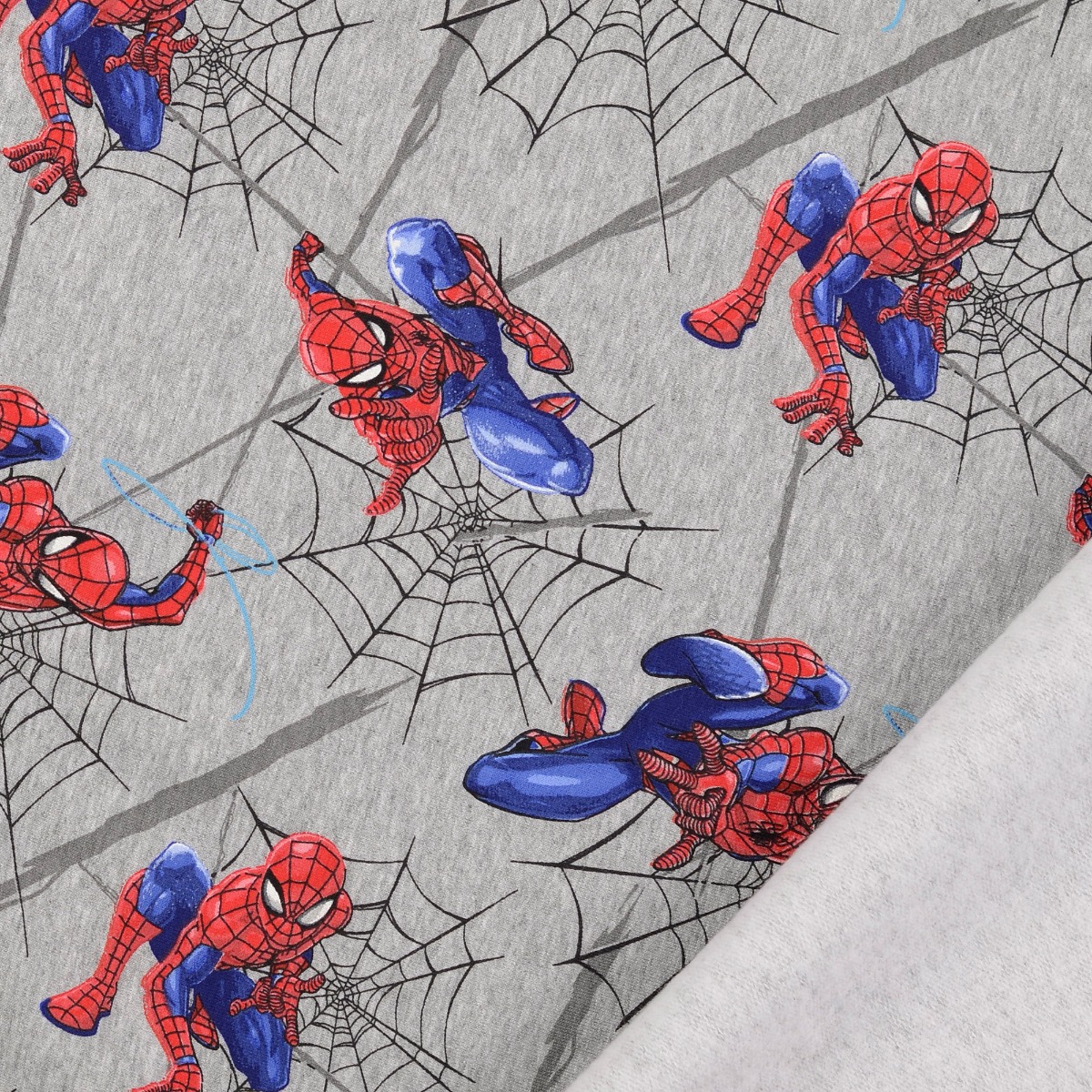 Ganzjahressweat Spiderman im Netz auf Hellgrau Meliert LIZENZ
