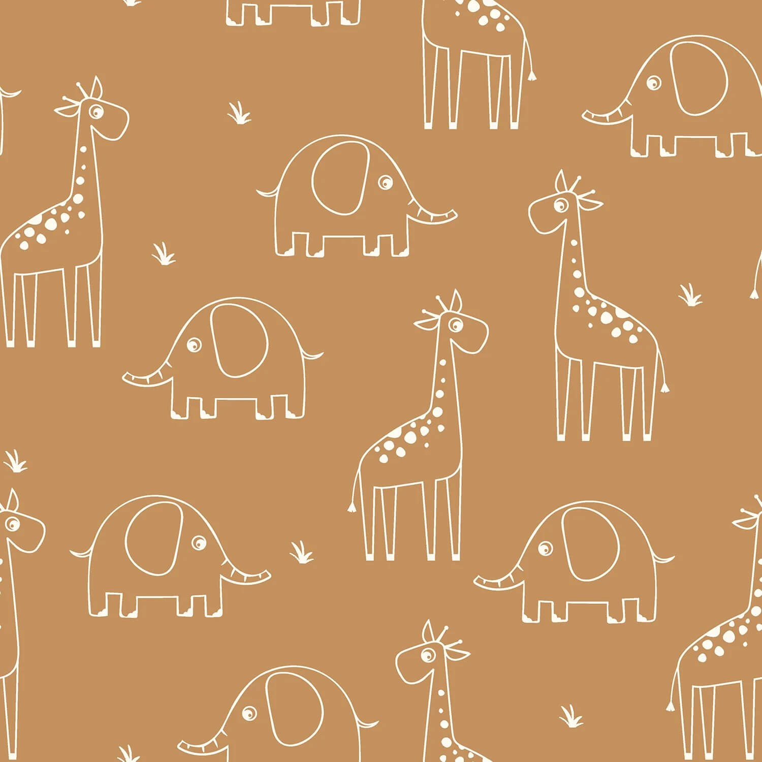 Baumwolle Musselin - Elefant und Giraffe auf Muskat