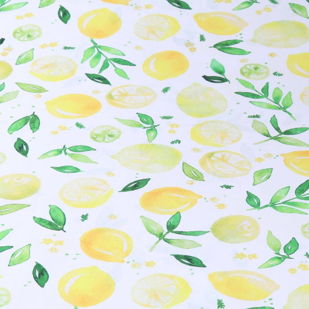 Baumwoll-Popeline - Digitaldruck Zitronen und Blätter Maxi auf Weiß