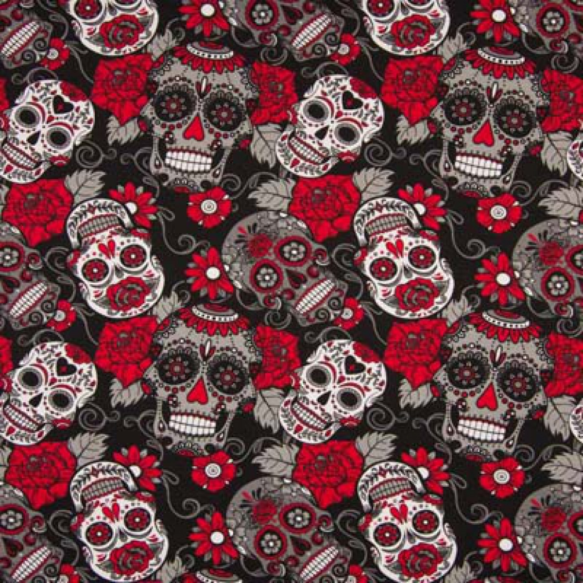 Jersey Skulls & Flowers Rot/Schwarz