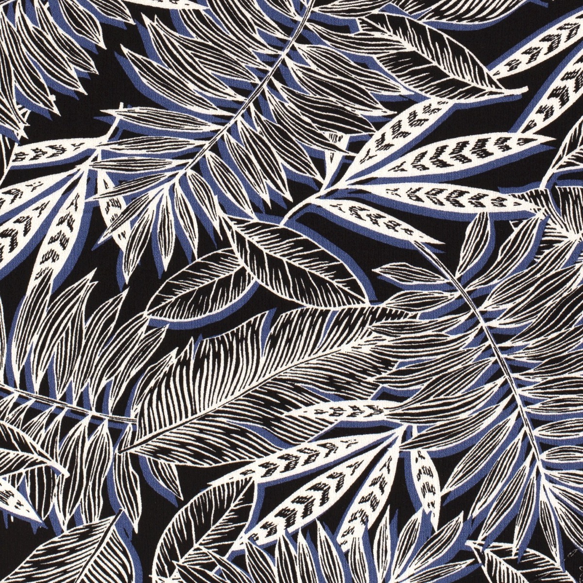 Bekleidungsstoff Viskose Krepp Palmenblätter Rauchblau